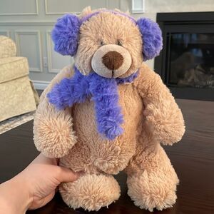 Plush Teddy Bear with Purple Scarf and Earmuffs - Kids Toy